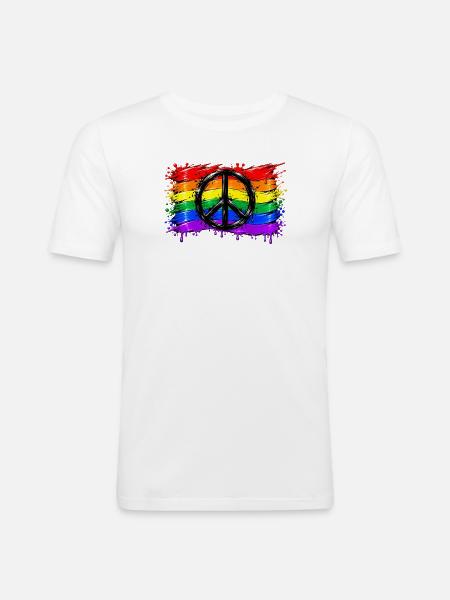 Regenbogen Friedenssymbol - Männer Slim Fit T-Shirt - Weiß