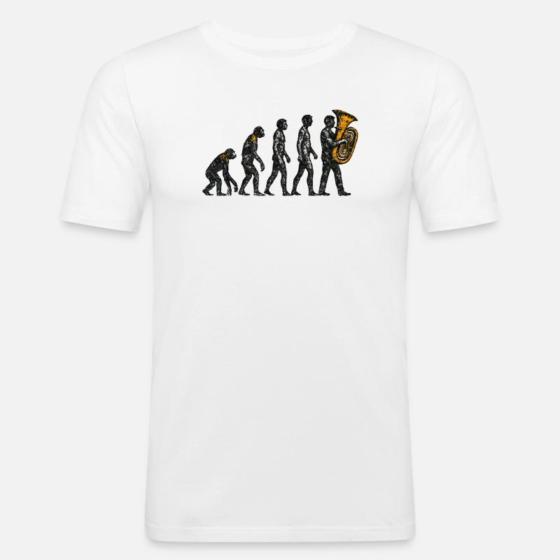Evolution to Tuba Player Grunge Design - Men's Slim Fit T-Shirt - white