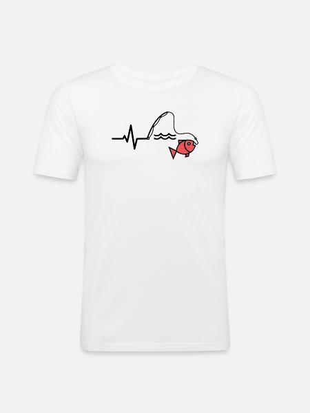 EKG Angelrute Fisch Outline - Männer Slim Fit T-Shirt - Weiß