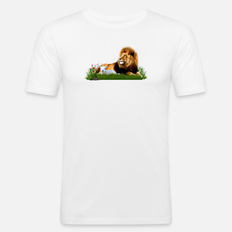 Löwe und Lamm in Graswiese - Männer Slim Fit T-Shirt - Weiß