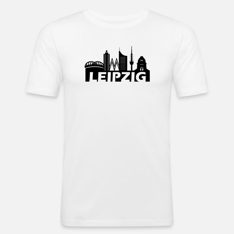 Skyline Leipzig - Männer Slim Fit T-Shirt - Weiß
