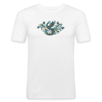 Bunter Pfau Phönix im Jugendstil - Männer Slim Fit T-Shirt - Weiß - Vorne - Nik (191cm)