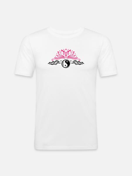 Lotus mit Yin & Yang Symbol - Männer Slim Fit T-Shirt - Weiß