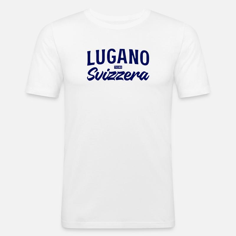 Lugano Svizzera Script Design - Männer Slim Fit T-Shirt - Weiß