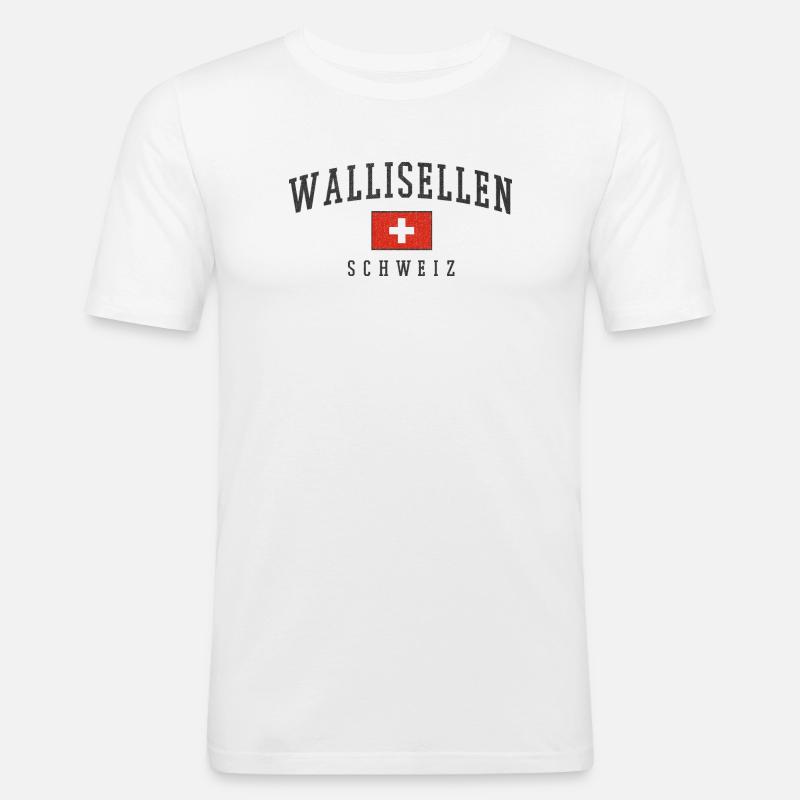 Wallisellen Schweiz Emblem mit Schweizer Flagge - Männer Slim Fit T-Shirt - Weiß