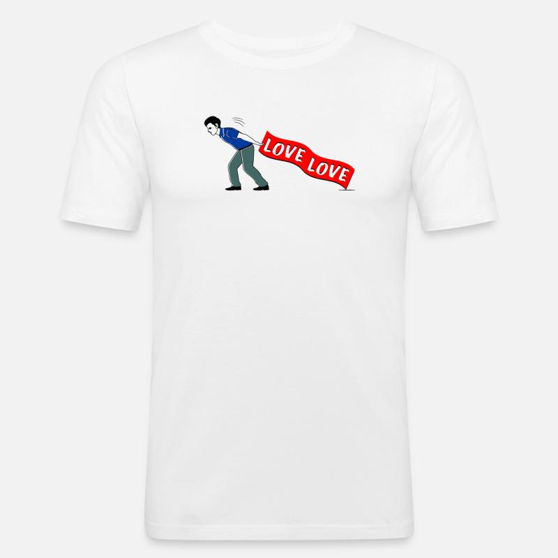 MEN PULL LOVE Banner - Männer Slim Fit T-Shirt - Weiß