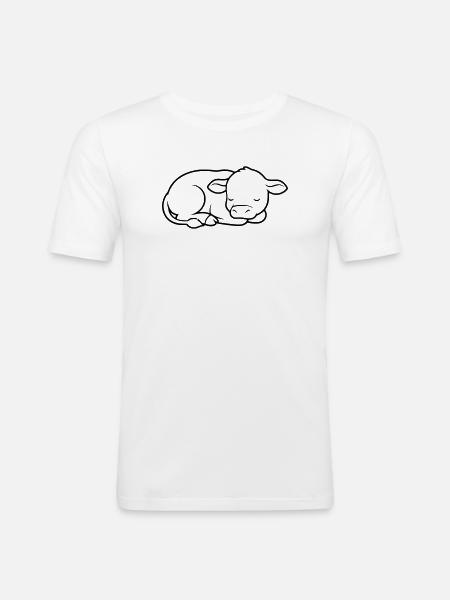 Veau endormi Vache bébé mignon - T-shirt près du corps Homme - blanc