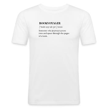 Livre Voyager : Voyage à travers les pages - T-shirt près du corps Homme - blanc - Devant - Nik (191cm)
