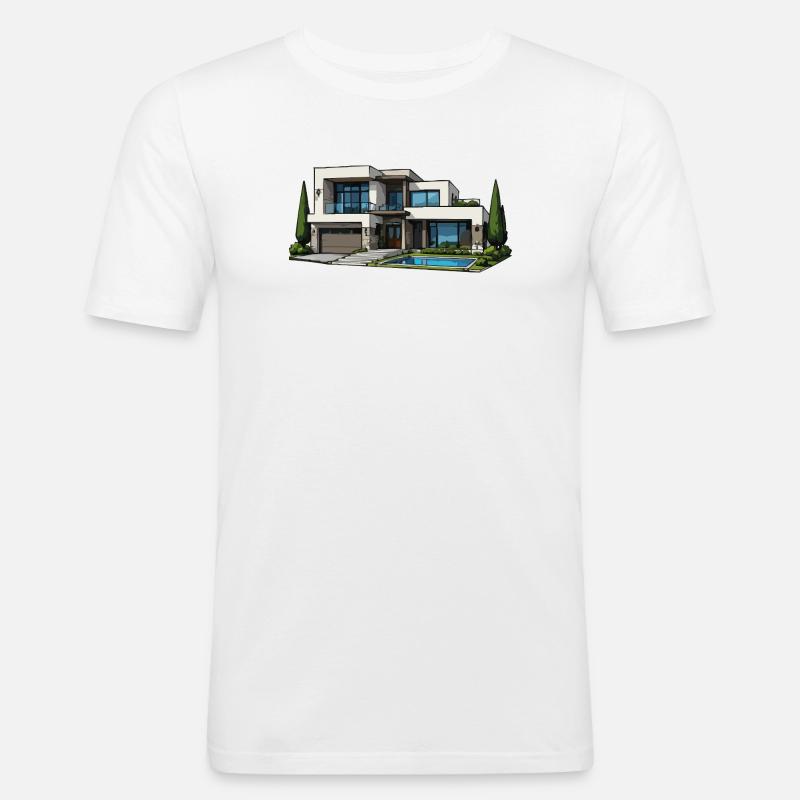 Moderne Villa mit Pool - Männer Slim Fit T-Shirt - Weiß