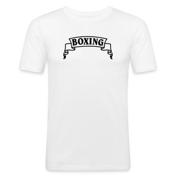 Boxing boxing text in pennant or banner - Men's Slim Fit T-Shirt - white - Front - Nik (191cm)