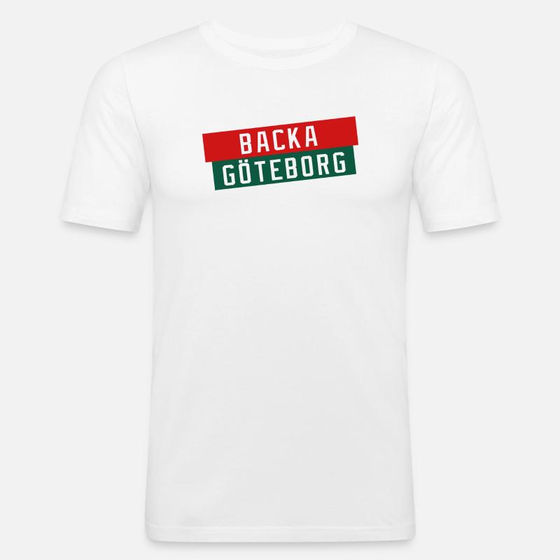 Backa Göteborg Diagonaltext - Männer Slim Fit T-Shirt - Weiß