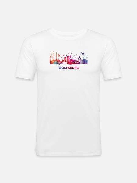 Wolfsburger Skyline Wolfsburg - Männer Slim Fit T-Shirt - Weiß
