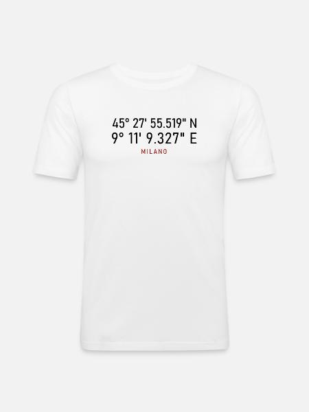 Coordonnées du lettrage rouge Milano - T-shirt près du corps Homme - blanc