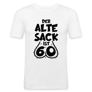 LUSTIG 60 JAHRE ALTER SACK 60. GEBURTSTAG - Männer Slim Fit T-Shirt - Weiß - Vorne - Nik (191cm)
