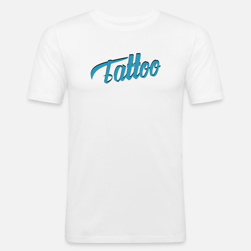 Tattoo Script in Teal - Männer Slim Fit T-Shirt - Weiß