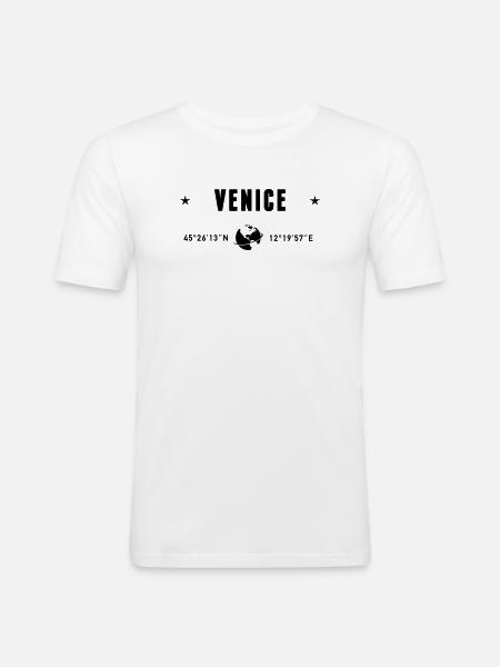 Venise, Italie, coordonnées GPS, globe - T-shirt près du corps Homme - blanc