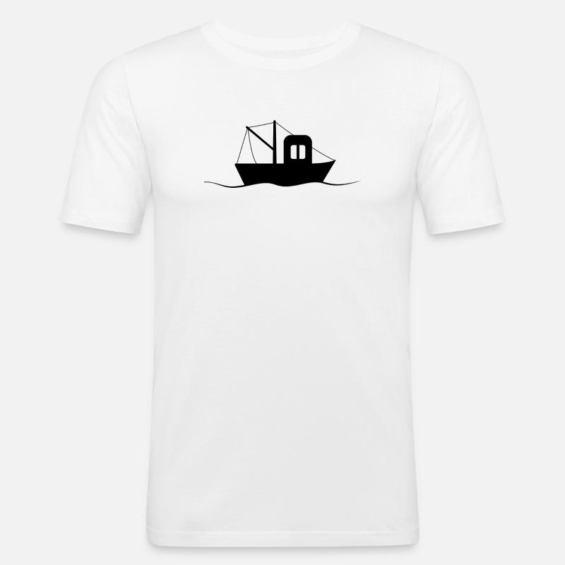 Fischkutter Silhouette, kleines Schiff - Männer Slim Fit T-Shirt - Weiß