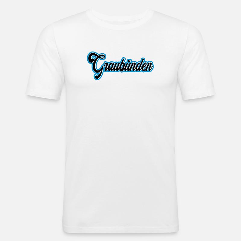 Graubünden Script mit Blau Outline - Männer Slim Fit T-Shirt - Weiß