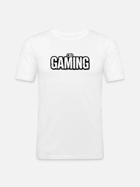 Gaming_Schrift_mit_Conroller - T-shirt près du corps Homme - blanc