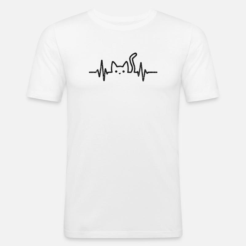 Kattens hjerteslag, katteelsker, gaveide - Slim Fit T-skjorte for menn - hvit