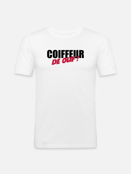 Coiffure / Coiffeur / Coiffeuse / Mode / Cheveux - T-shirt près du corps Homme - blanc
