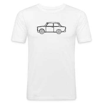 trabi symbol ddr osten oldtimer outlines Logo - Männer Slim Fit T-Shirt - Weiß - Vorne - Nik (191cm)