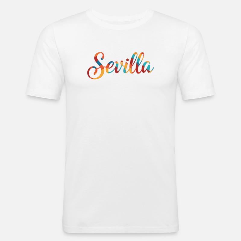 Sevilla Regenbogen Script - Männer Slim Fit T-Shirt - Weiß