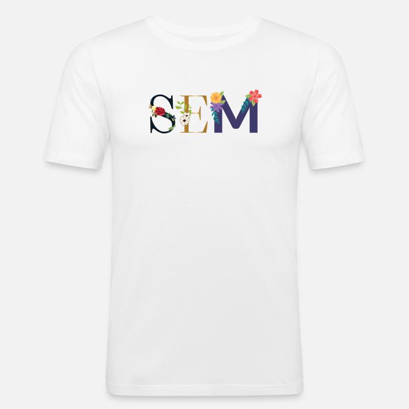 SEM Name mit Blumen geschmückt - Männer Slim Fit T-Shirt - Weiß