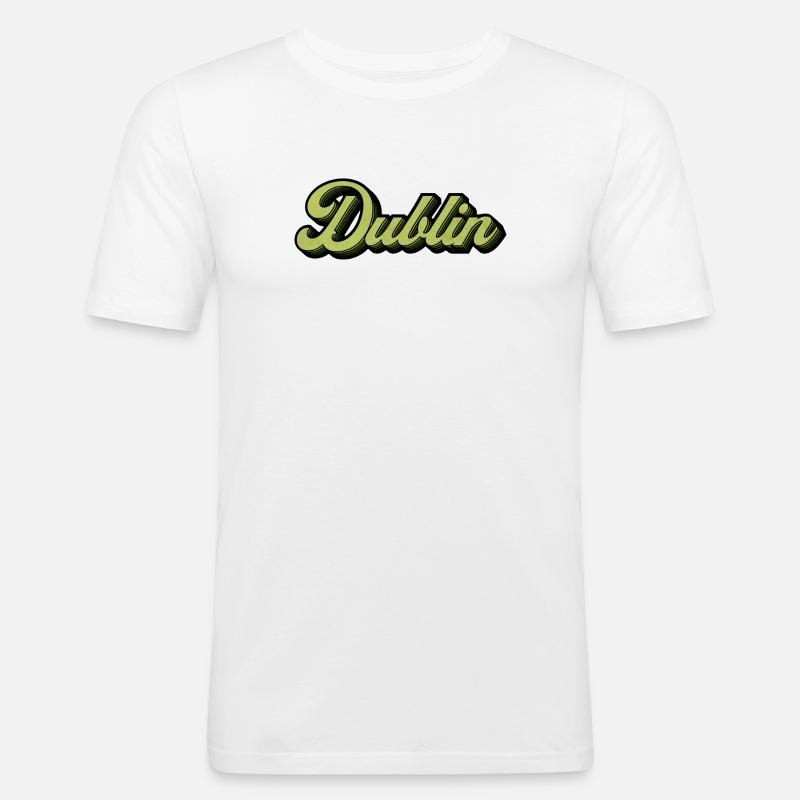 Dublin Retro Script in Lime - Men's Slim Fit T-Shirt - white