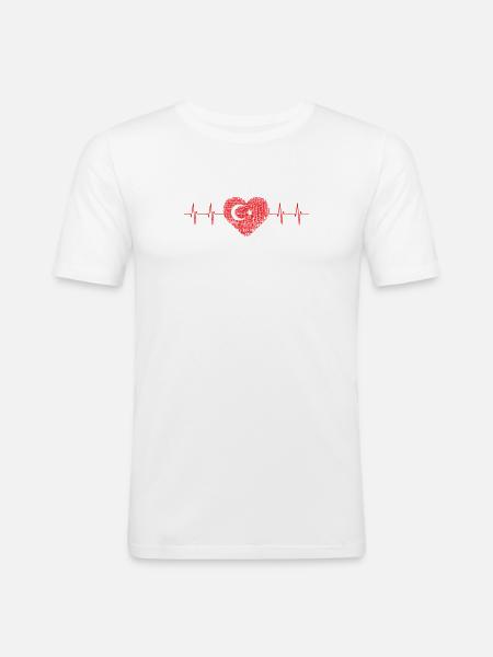 Heartbeat with Turkish flag - Men's Slim Fit T-Shirt - white