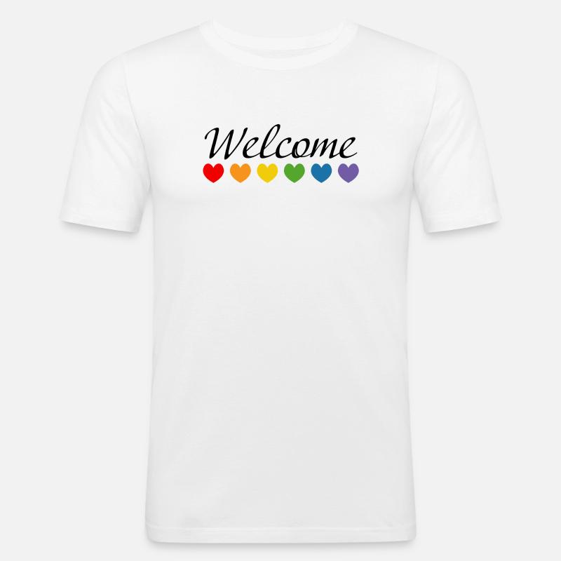 Regenbogenherzchen Welcome schwarz - Männer Slim Fit T-Shirt - Weiß