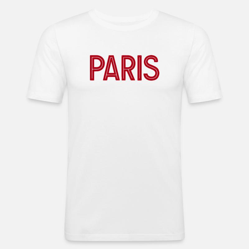 Paris Red Geometric Typography - Men's Slim Fit T-Shirt - white