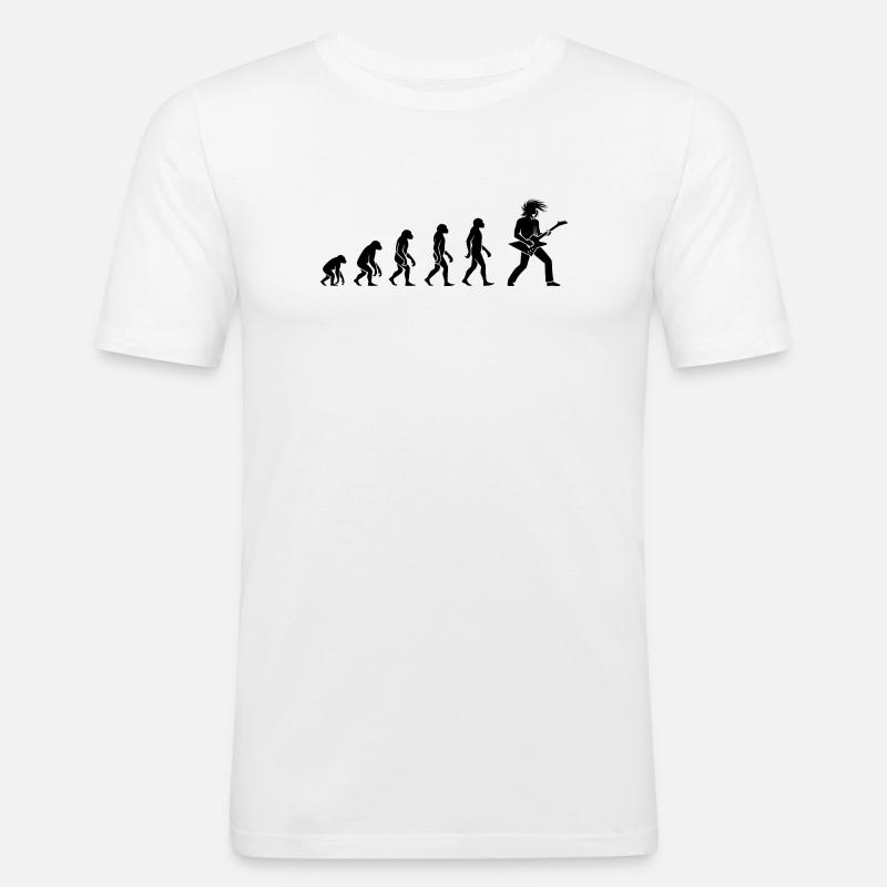 Evolution Rock 'n' Roll Gitarrist Design - Männer Slim Fit T-Shirt - Weiß
