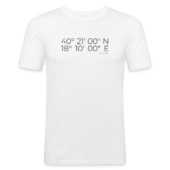 Coordinates: Lecce, Apulia, Italy - Men's Slim Fit T-Shirt - white - Front - Nik (191cm)