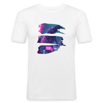 Neonzilla – Wenn Tokyo brennt - Männer Slim Fit T-Shirt - Weiß - Vorne - Nik (191cm)