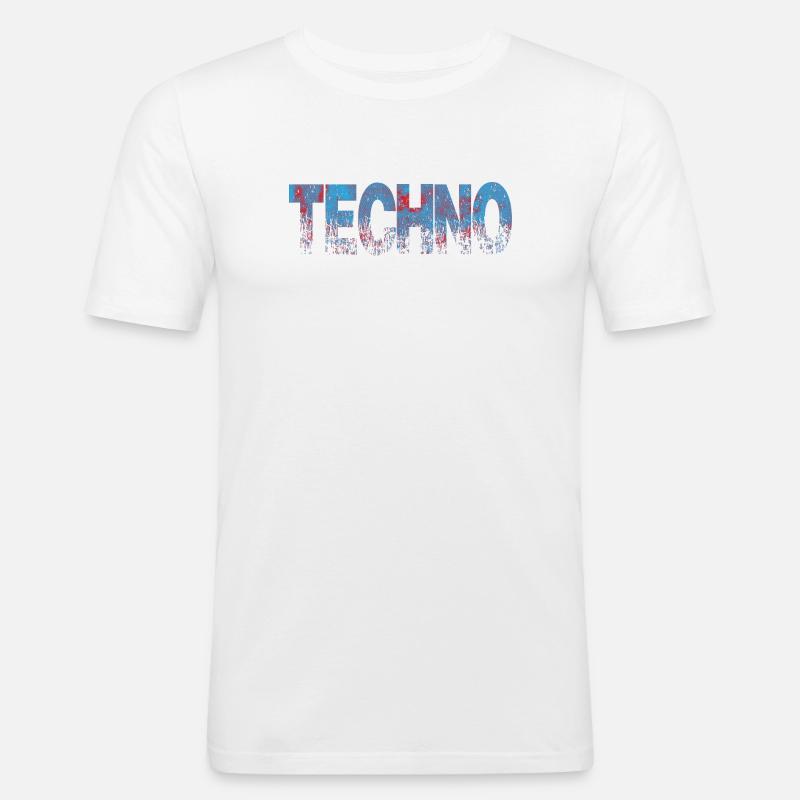 Techno Distressed Text Art - Männer Slim Fit T-Shirt - Weiß