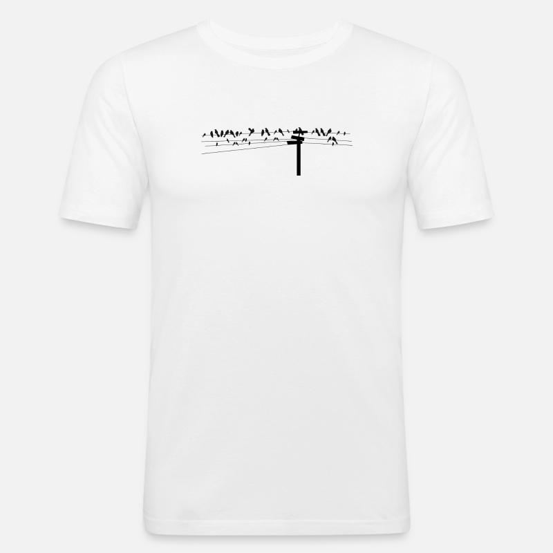 Vögel sitzen gemeinsam auf einer Stromleitung - Männer Slim Fit T-Shirt - Weiß