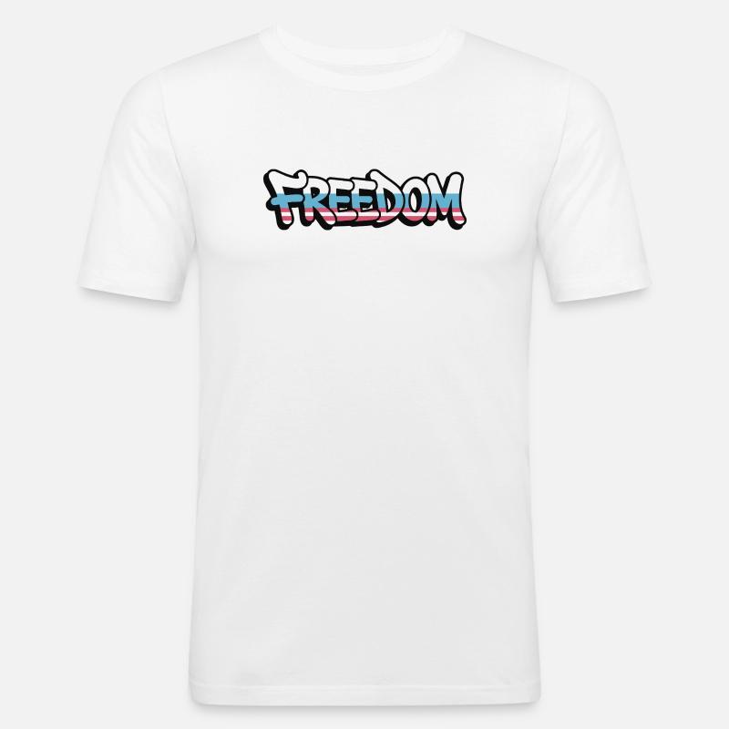 Freedom Typografie Statement Design - Männer Slim Fit T-Shirt - Weiß