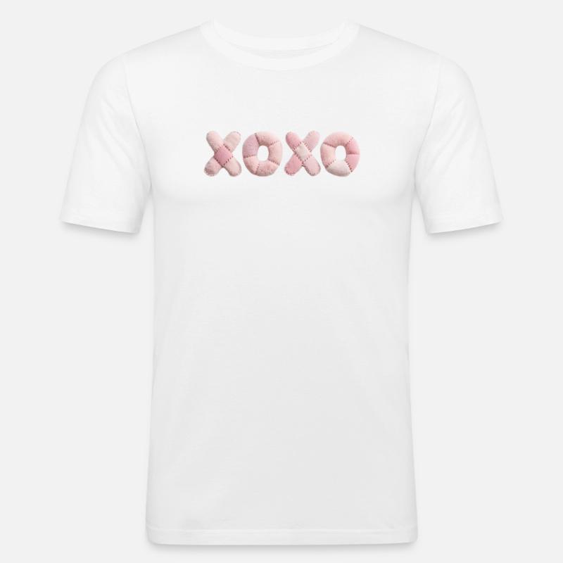Plüsch Patchwork XOXO Design Pink - Männer Slim Fit T-Shirt - Weiß