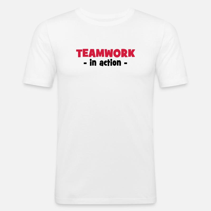 Teamwork in Action - Männer Slim Fit T-Shirt - Weiß
