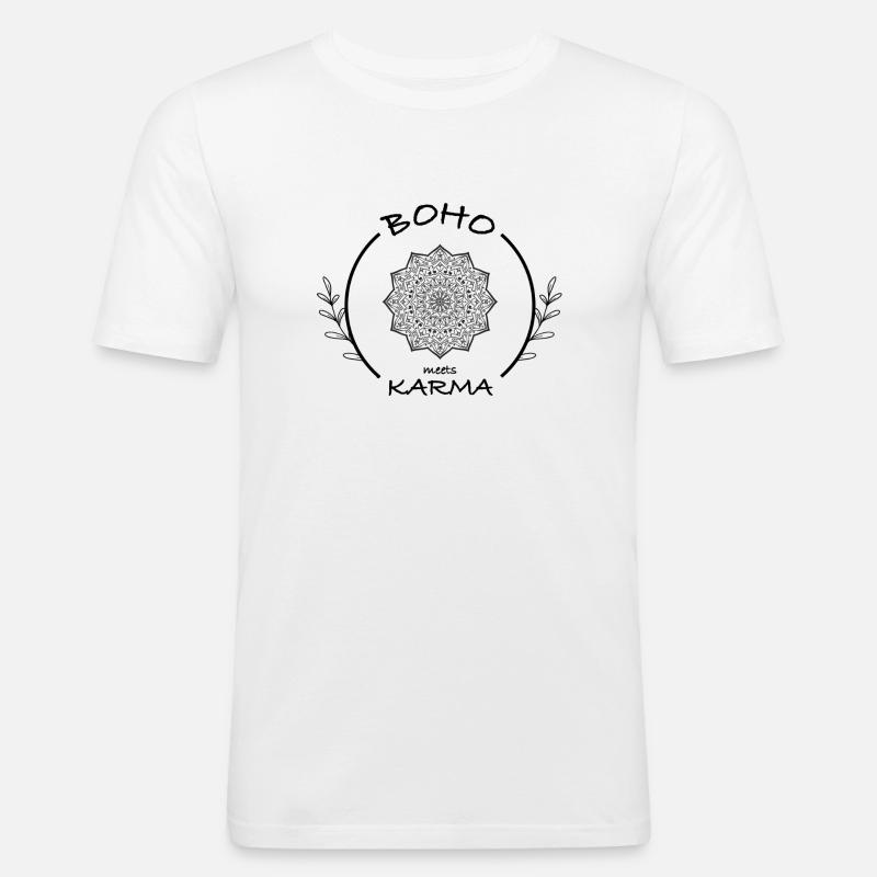 Boho meets Karma - Männer Slim Fit T-Shirt - Weiß