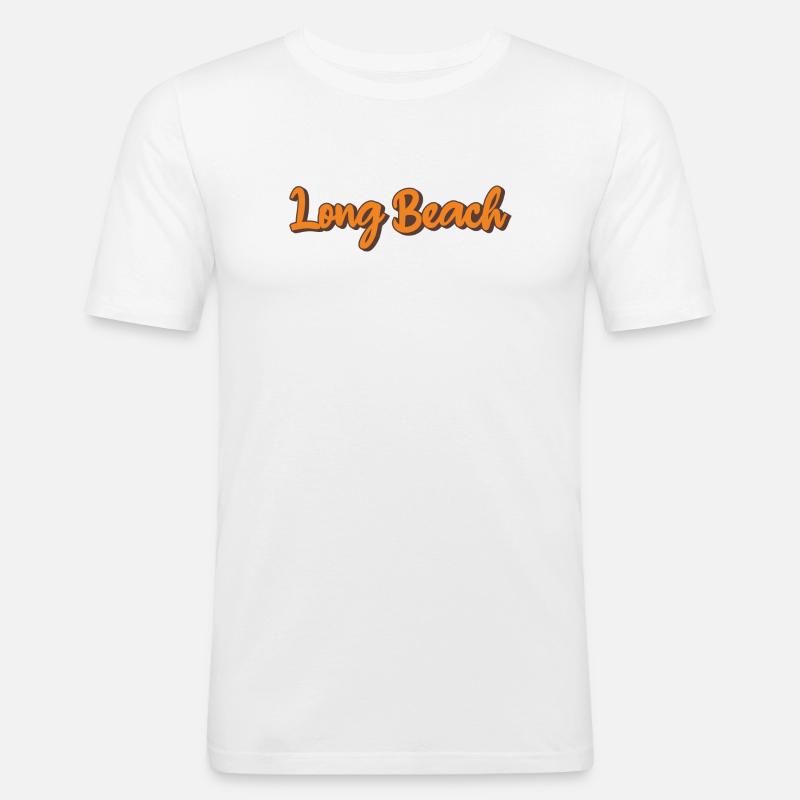 Long Beach Retro Script - Männer Slim Fit T-Shirt - Weiß