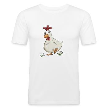 lustiges Huhn mit Ei Landwirt Hühner Geschenk - Männer Slim Fit T-Shirt - Weiß - Vorne - Nik (191cm)