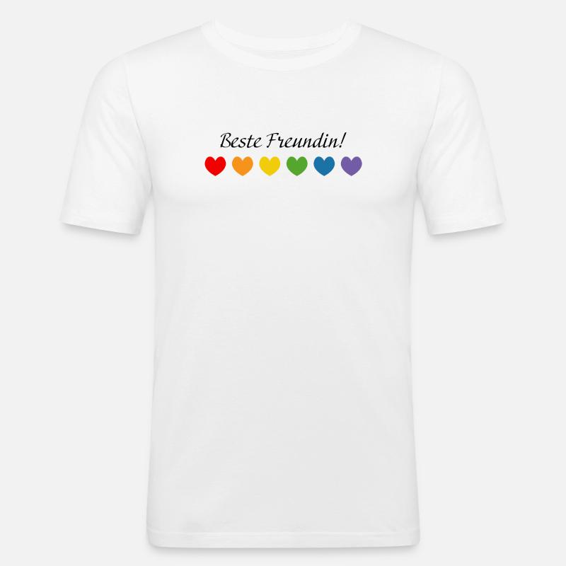 Regenbogenherzchen Beste Freundin - Männer Slim Fit T-Shirt - Weiß