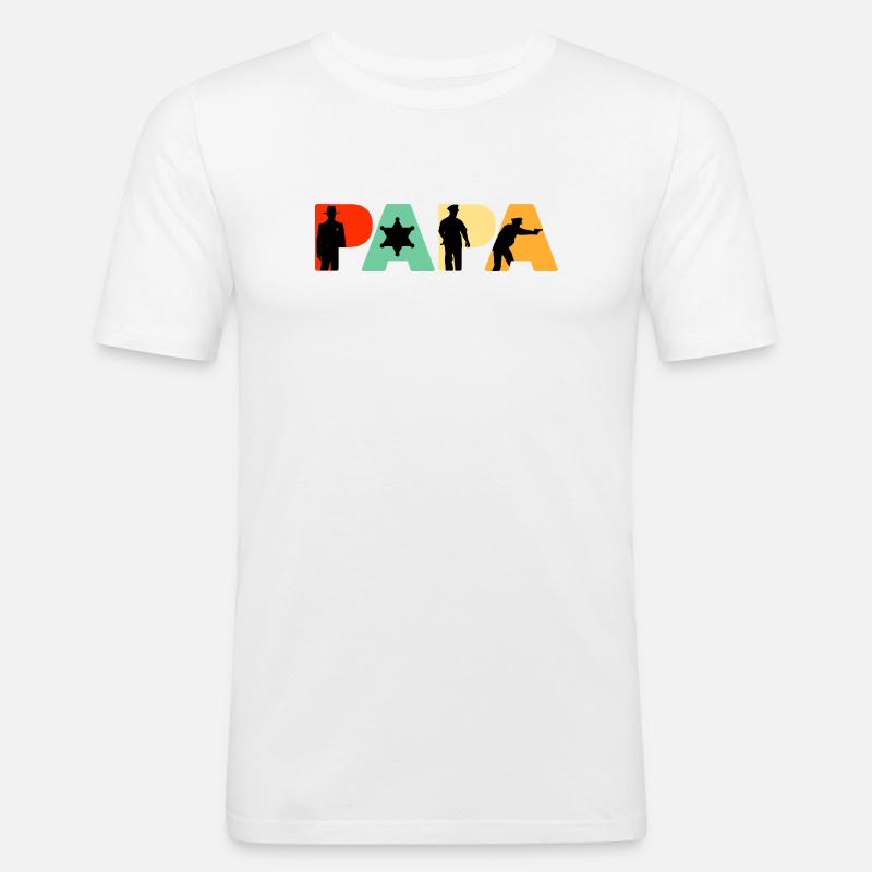 Papa Sheriff Polizeibeamter Polizeigeschenk - Männer Slim Fit T-Shirt - Weiß