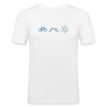 Fahrrad Berge Sonne - Männer Slim Fit T-Shirt - Weiß - Vorne - Nik (191cm)