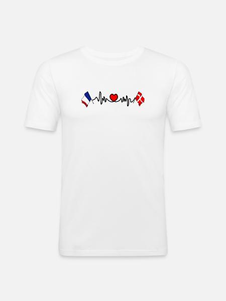 Cardio hjerte med Flag Frankrig flag Danmark - Herre Slim Fit T-Shirt - hvid