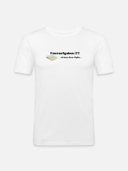 LIEBEVOLL Hausaufgaben-Mythos - Männer Slim Fit T-Shirt - Weiß