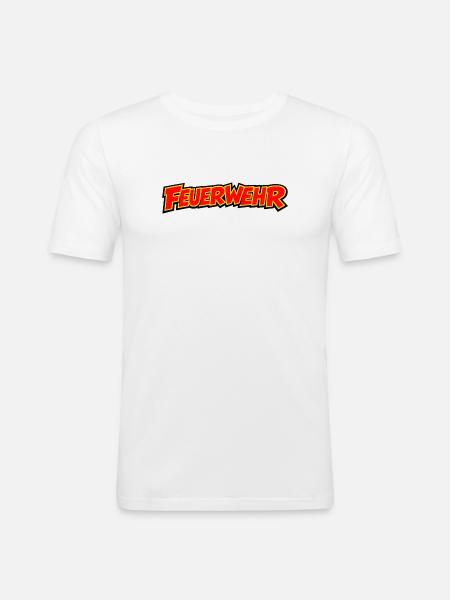 Feuerwehr Comic Schriftzug - Männer Slim Fit T-Shirt - Weiß