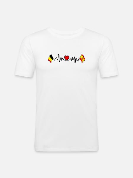 Cardio heart Flag Belgium, flag Spain - Men's Slim Fit T-Shirt - white